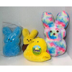 Peeps Plush Lot of 4 Chocolate-Scented Bunny Yellow Blue Chick Easter